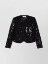 Iro Sequin Embellished Cropped Length Round Neck Jacket In Black