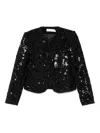 Iro Sequin Embellished Cropped Length Round Neck Jacket In Black
