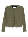 Iro Cotton Jacket With Frayed Edges And Tweed Texture In Green