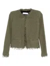Iro Cotton Jacket With Frayed Edges And Tweed Texture In Green