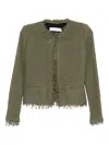Iro Cotton Jacket With Frayed Edges And Tweed Texture In Green