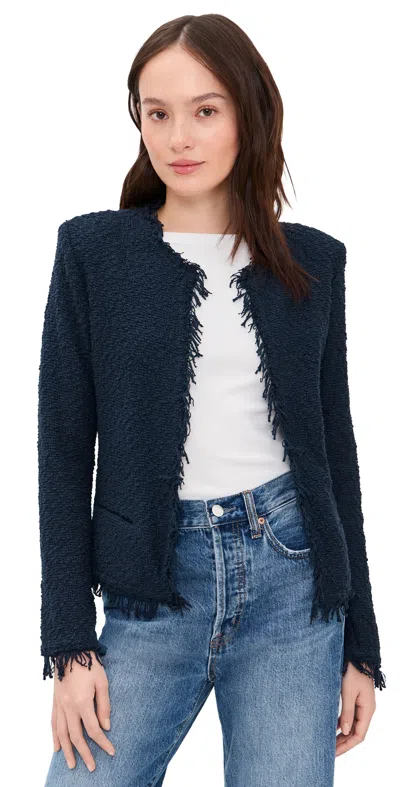 Iro Shavani Fringe Hem Tweed Jacket Anchor Blue