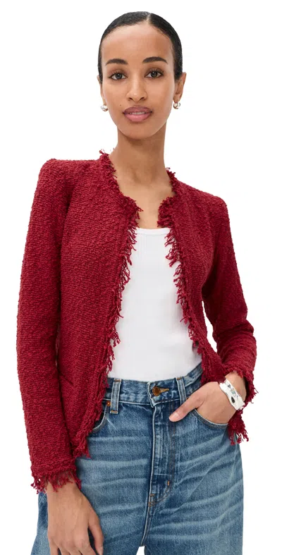 Iro Shavani Fringe Hem Tweed Jacket Lipstick Red