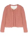 Iro Open-front Jacket With Fringed Edges In Pink