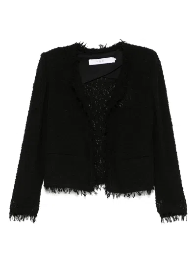 Iro Cotton Blend Collarless Jacket With Frayed Edges In Black