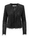 Iro Cotton Blend Collarless Jacket With Frayed Edges In Black