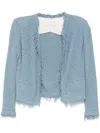 Iro Short Cotton Jacket Frayed Edges In Blue