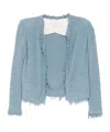 Iro Short Cotton Jacket Frayed Edges In Blue
