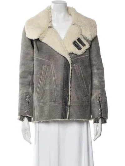 Pre-owned Iro Shearling Biker Jacket W/ Tags In Gray