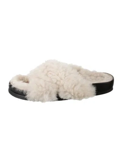 Pre-owned Iro Shearling Leather Trim Embellishment Slides In Neutral