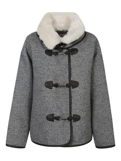 Iro Shearling Toggle Jacket In Gray