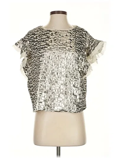 Pre-owned Iro Short Sleeve Top Silver Metallic Pattern Ruffles Neckline Tops