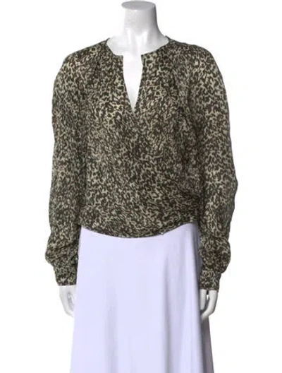 Pre-owned Iro Silk Animal Print Blouse In Green