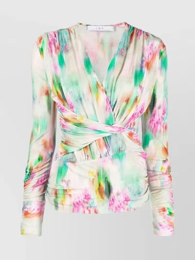 IRO SILK BLEND WRAP TOP WITH ABSTRACT PRINT