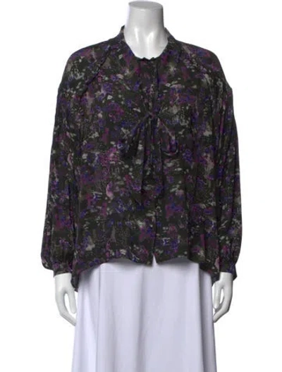 Pre-owned Iro Silk Floral Print Blouse In Black/purple