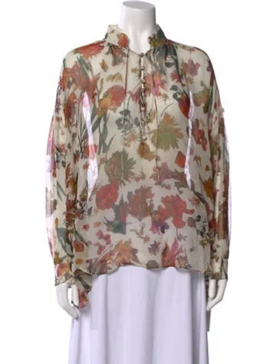 Pre-owned Iro Silk Floral Print Blouse In Neutral