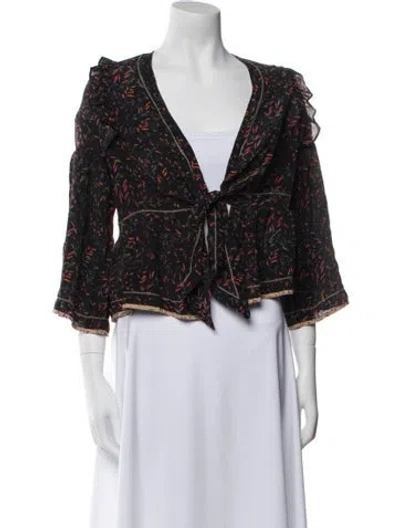 Pre-owned Iro Silk Floral Print Crop Top In Black