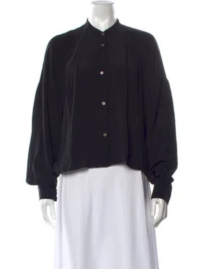 Pre-owned Iro Silk Long Sleeve Button-up Top In Black