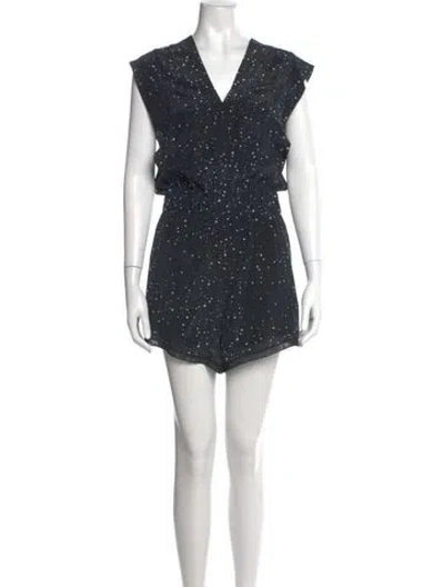 Pre-owned Iro Silk Polka Dot Print Romper In Black