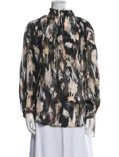 Pre-owned Iro Silk Printed Button-up Top In Black