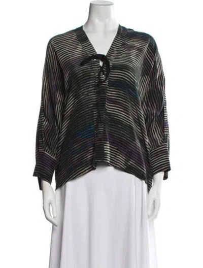 Pre-owned Iro Silk Striped Blouse In Green