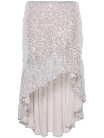 IRO SILVER ASYMMETRIC MIDI SKIRT