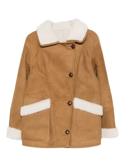 Iro Single-breasted Shearling Jacket In Brown