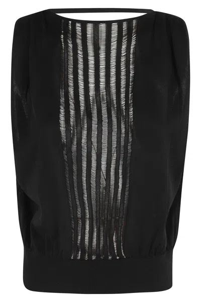 Iro Sleeveless Back-detail Top With Vertical Stripes In Black