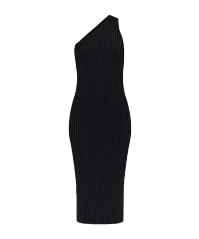 Iro Kellie One-shoulder Ribbed Midi Dress In Black