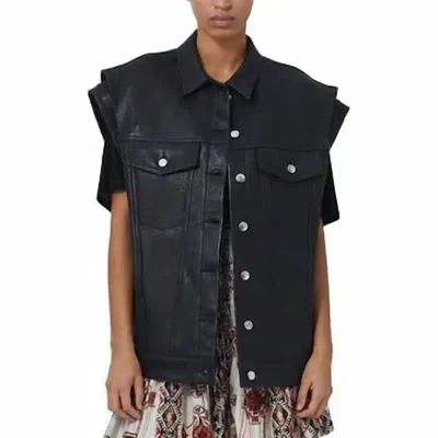 Iro Sleeveless Leather Oversized Button Front Vest In Black