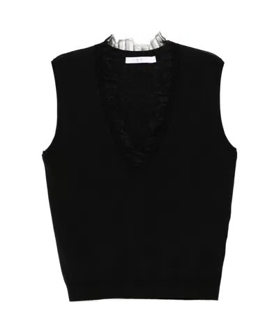 Iro Poly Plunging V Neck Tank Top In Black