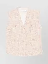 Iro Sleeveless Tweed Blazer Frayed Edges