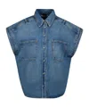 Iro Denim Cotton Overshirt Cap Sleeves In Blue
