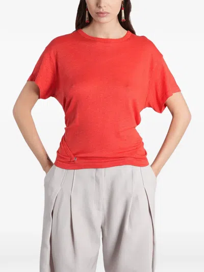 Iro Sorenza Twist-detail Linen T-shirt In Red