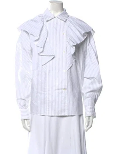 Pre-owned Iro Striped Long Sleeve Blouse In White