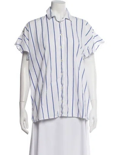 Pre-owned Iro Striped Short Sleeve Button-up Top In White