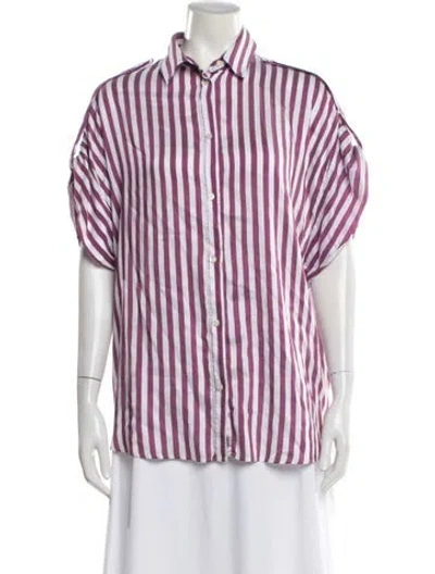 Pre-owned Iro Striped Short Sleeve Button-up Top In White