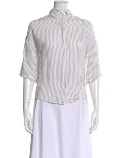 Pre-owned Iro Striped Short Sleeve Button-up Top In White