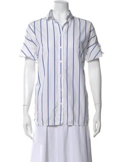 Pre-owned Iro Striped Short Sleeve Button-up Top In White