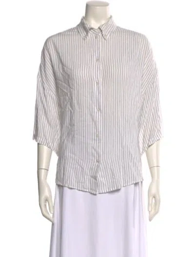 Pre-owned Iro Striped Three-quarter Sleeve Button-up Top In White