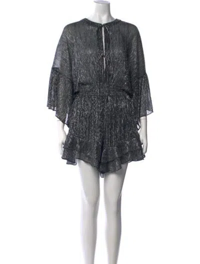 Pre-owned Iro Striped Tie Neck Romper In Grey/metallic