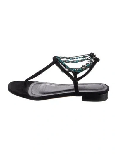 Pre-owned Iro Suede Beaded Accents T-strap Sandals In Black