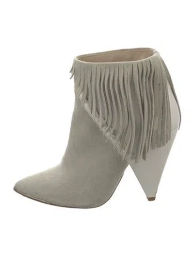 Pre-owned Iro Suede Fringe Trim Accent Boots In Green/white