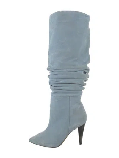 Pre-owned Iro Suede Pleated Accents Slouch Boots In Blue
