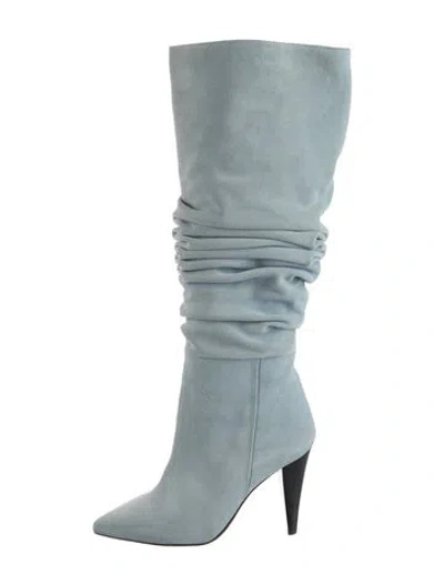 Pre-owned Iro Suede Pleated Accents Slouch Boots In Blue