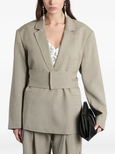 Iro Suny Belted-waist Notch-lapel Jacket In Green