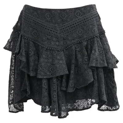 Iro Tale Lace Tiered Mini Skirt In Black Cotton