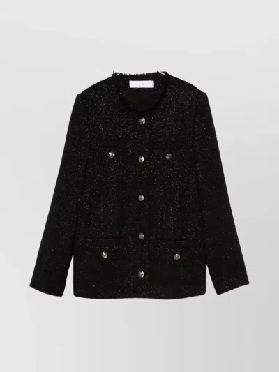 IRO TEXTURED BLAZER WITH FRAYED TRIM AND POCKETS