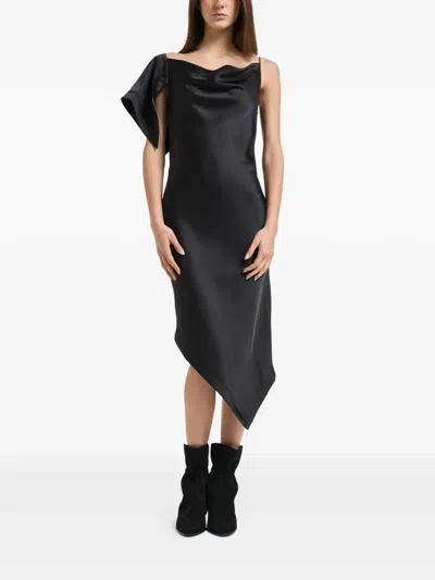 Iro Thiana Draped Asymmetrical-hem Dress In Black