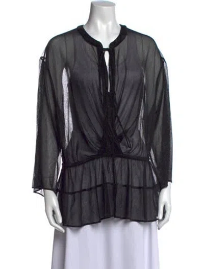 Pre-owned Iro Tie Neck Long Sleeve Blouse In Black